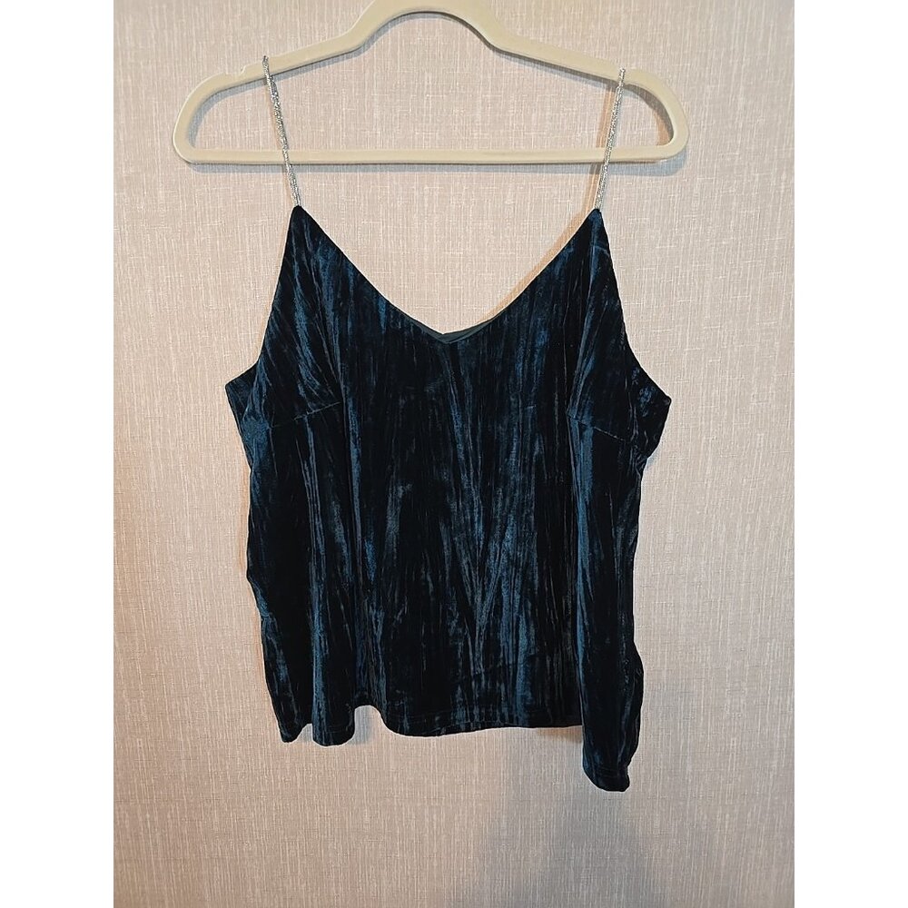 Rachel Zoe Green Velvet Camisole‎ Top Sparkle straps Womens Size L New